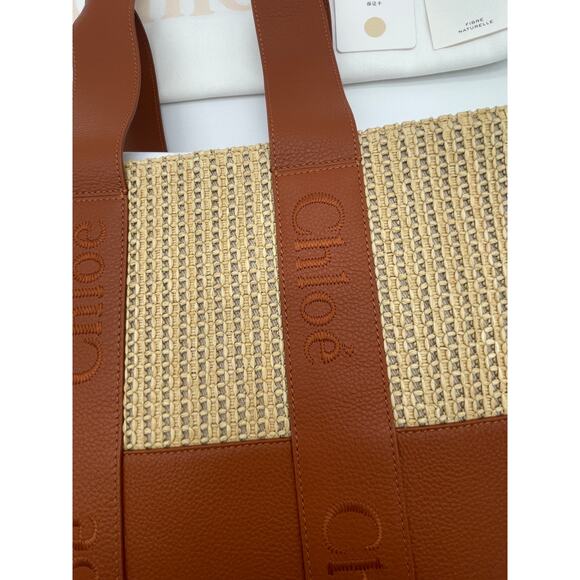 $1950 NEW CHLOE WOODY MEDIUM RAFFIA LEATHER SUMMER TOTE BAG PURSE NWT! - Picture 9 of 13